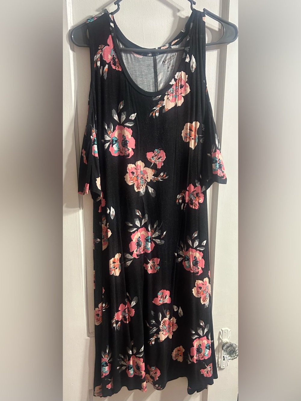 Arizona Jean Company Black Floral Top with Pink and Teal Accents